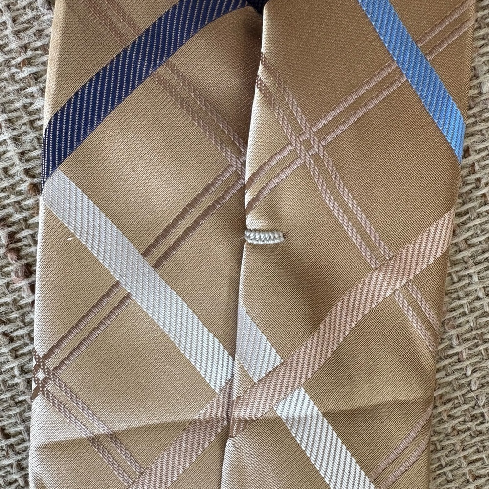 Classic Taupe & Blue Plaid Saddlebred Tie NWT! - Picture 7 of 7